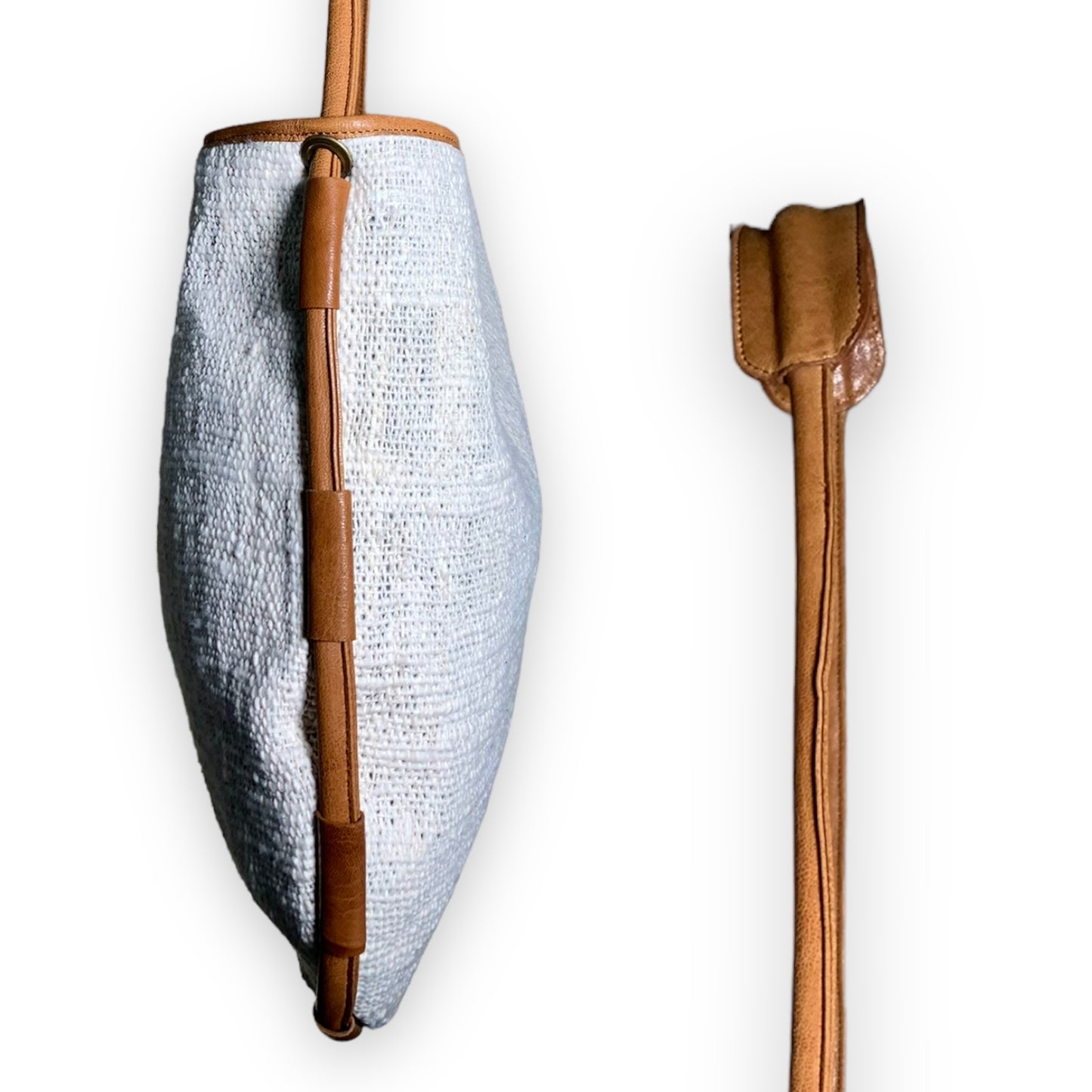 GHILI tessuto e pelle // Cotone Ecru - Cuoio