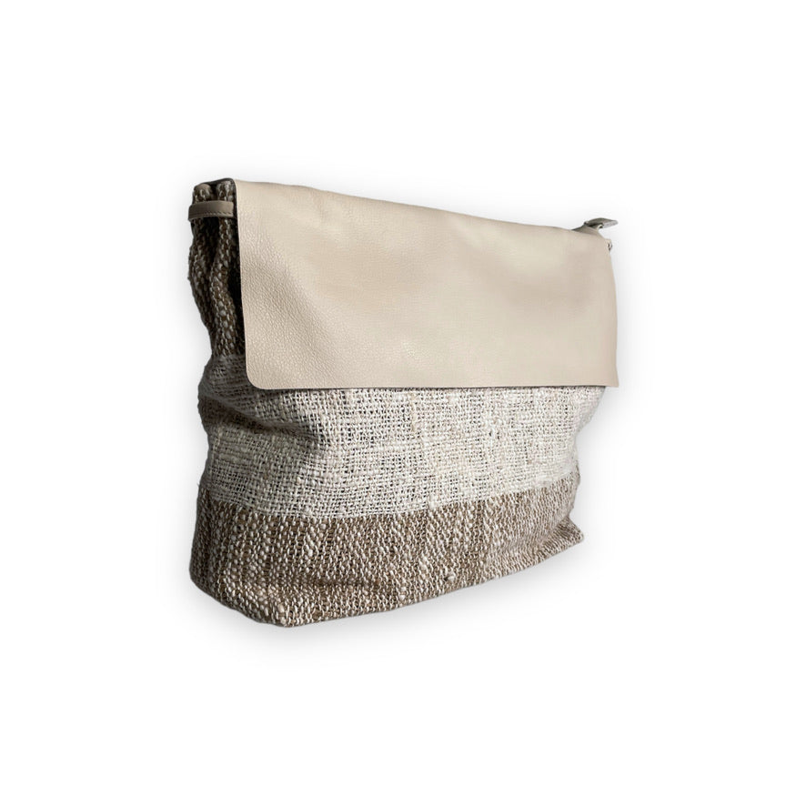 shoulder bag Mazuela pelle e righe ecru