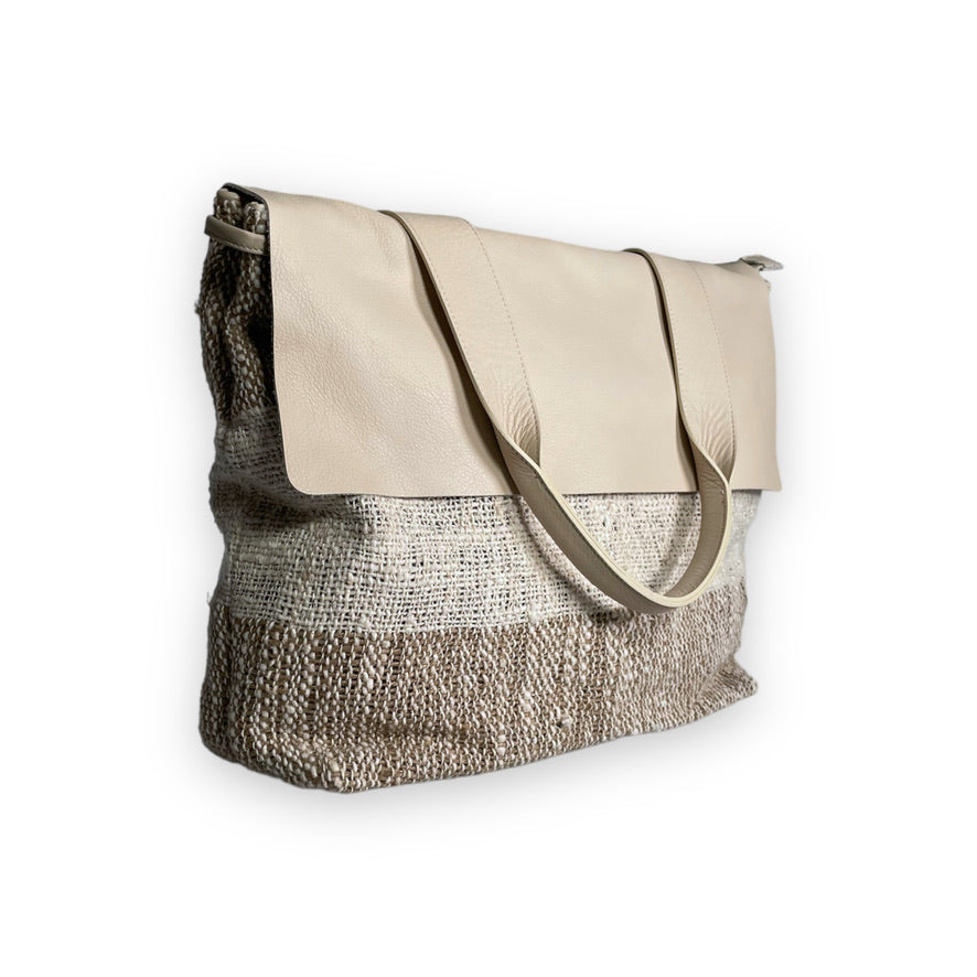 Mazuela // Cotone ecru righe - Pelle Vit. Cream