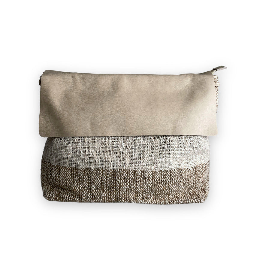 shoulder bag Mazuela pelle e righe ecru