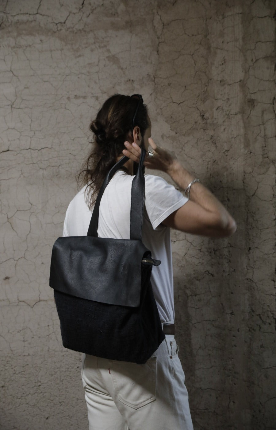 shoulder bag Mazuela • pelle/cotone Nero