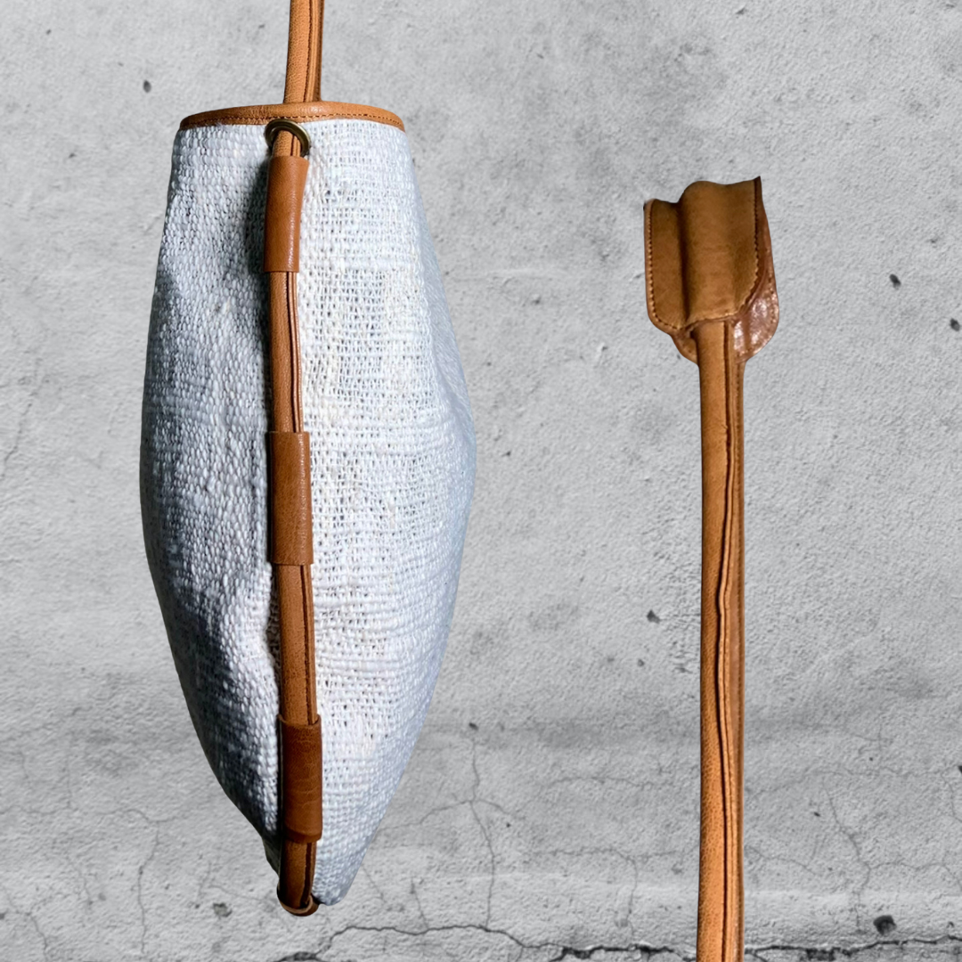 borsa a spalla GHILI • Cotone pelle Ecru Cuoio