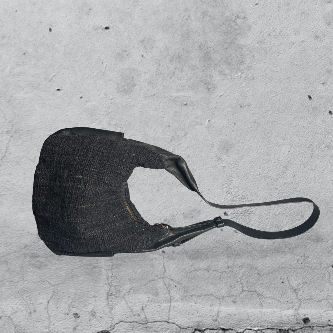 hobo bag kithara • cotone/pelle nero