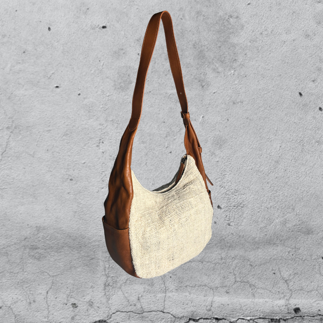 hobo bag kithara • pelle cotone • cuoio ecru