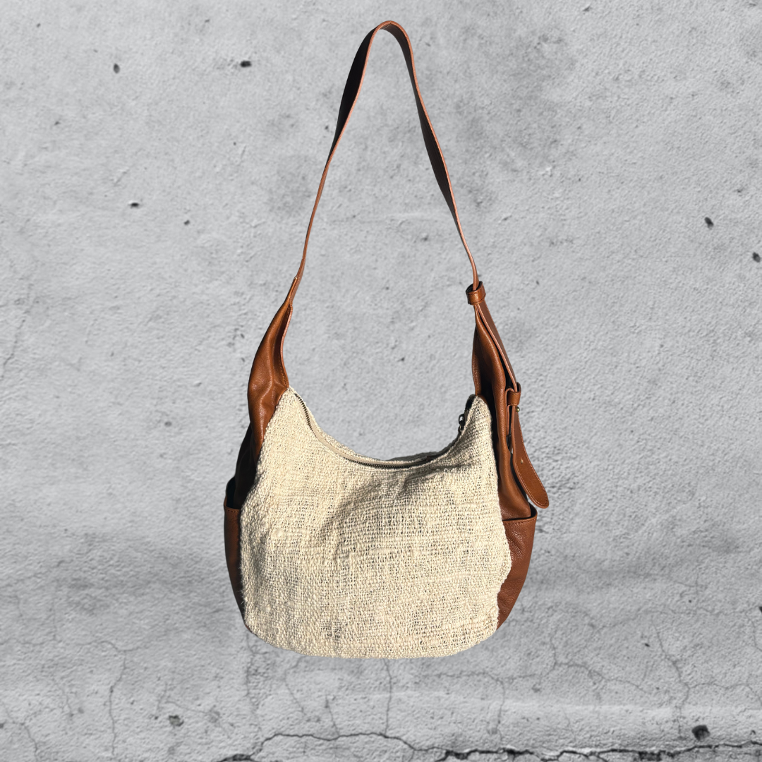 hobo bag kithara • pelle cotone • cuoio ecru