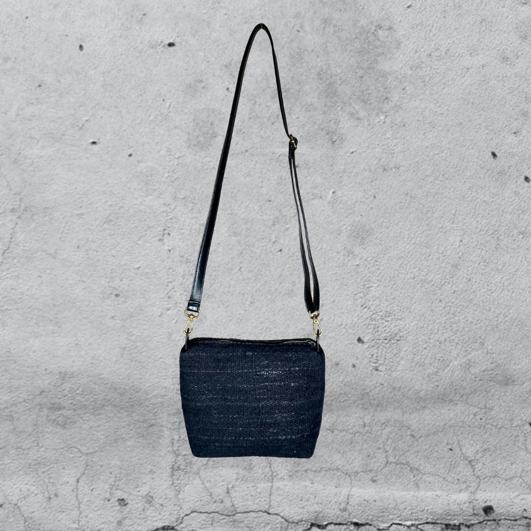 tracolla LAPIS • cotone e pelle Nero