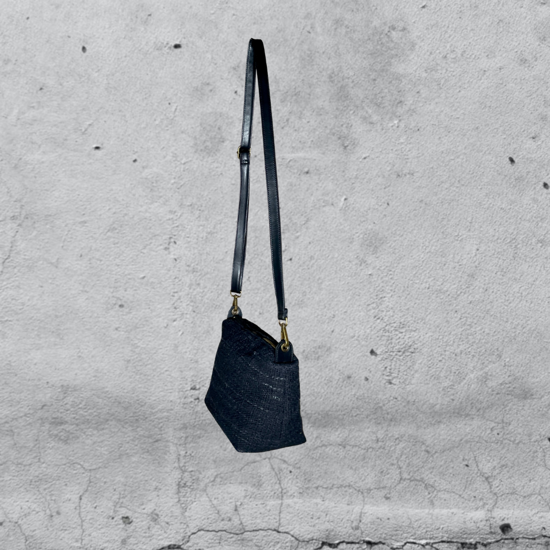 tracolla LAPIS • cotone e pelle Nero