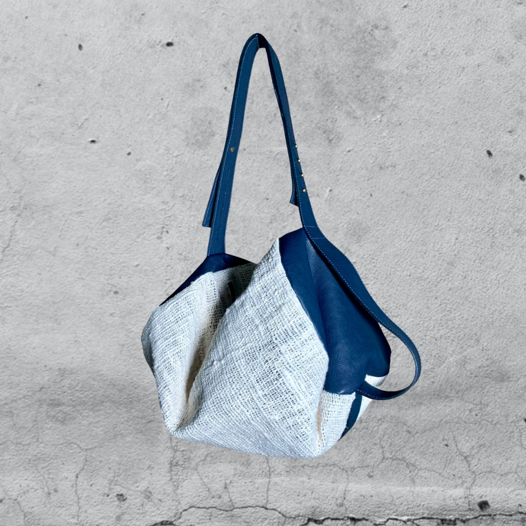 sacca Lorica • pelle Blu e cotone
