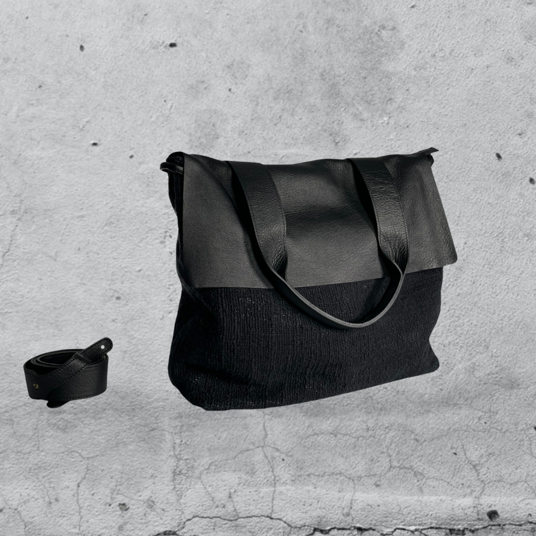 shoulder bag Mazuela • pelle/cotone Nero