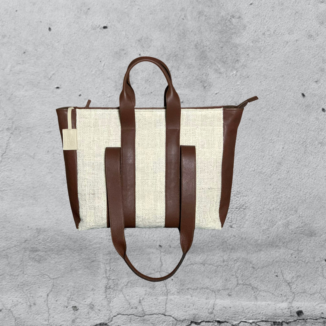 shopper cartella UBUD • pelle e cotone Ecru