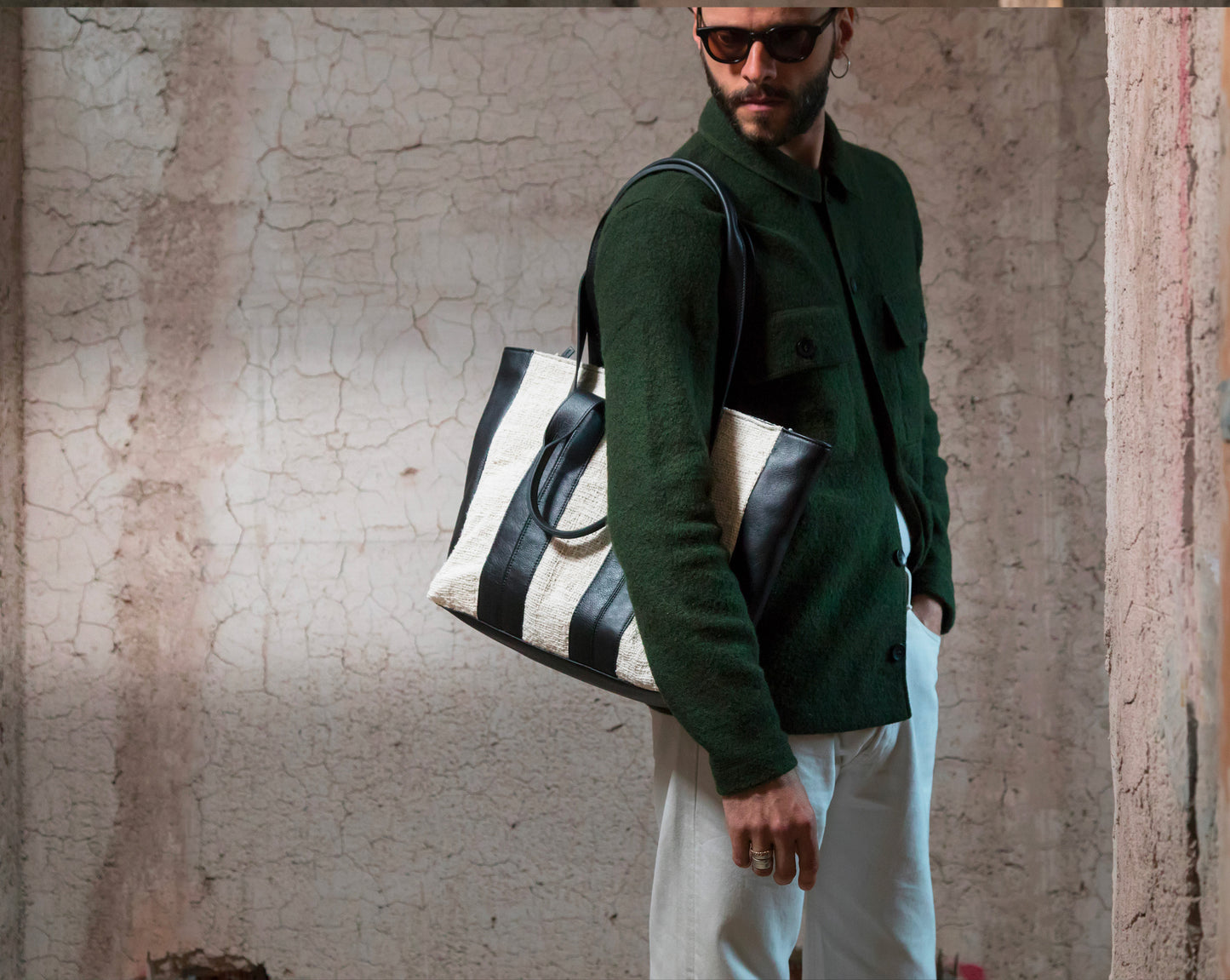 shopper cartella UBUD • pelle e cotone nero