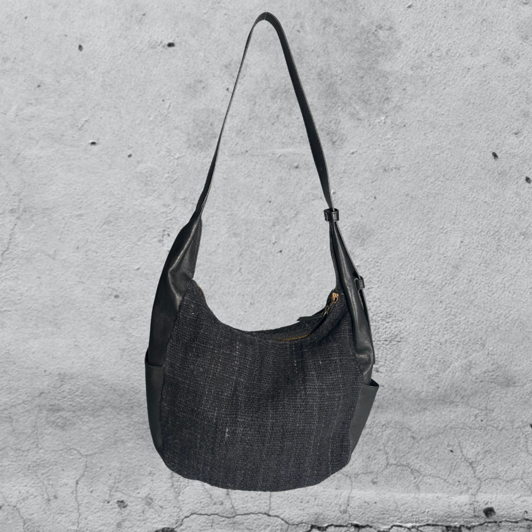 hobo bag kithara • cotone/pelle nero