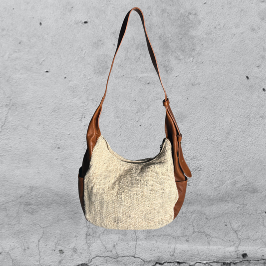hobo bag kithara • pelle cotone •  cuoio ecru