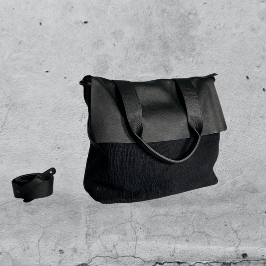 shoulder bag Mazuela • pelle/cotone  Nero